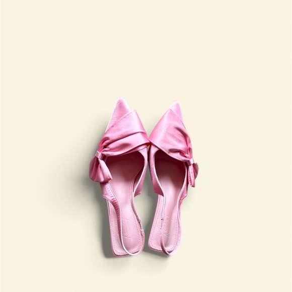 Silky Pink Bow Kitten Heel - Picture 2 of 3
